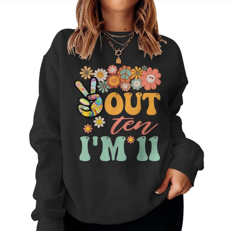 Peace Out Ten I'm 11 Groovy 11Th Happy Birthday Boy Girl Women Sweatshirt