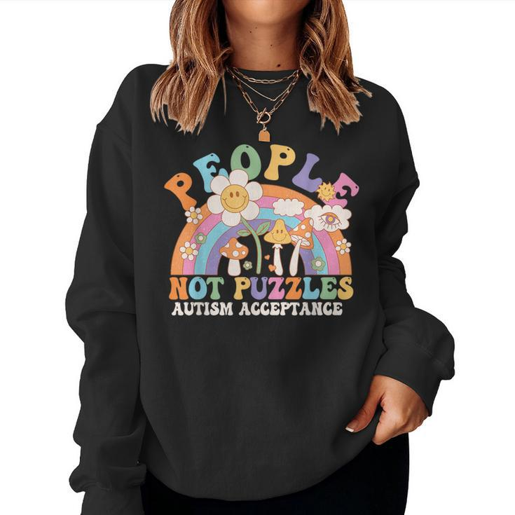 People Not Puzzles Groovy Autism Awareness Neurodiversity Women Sweatshirt