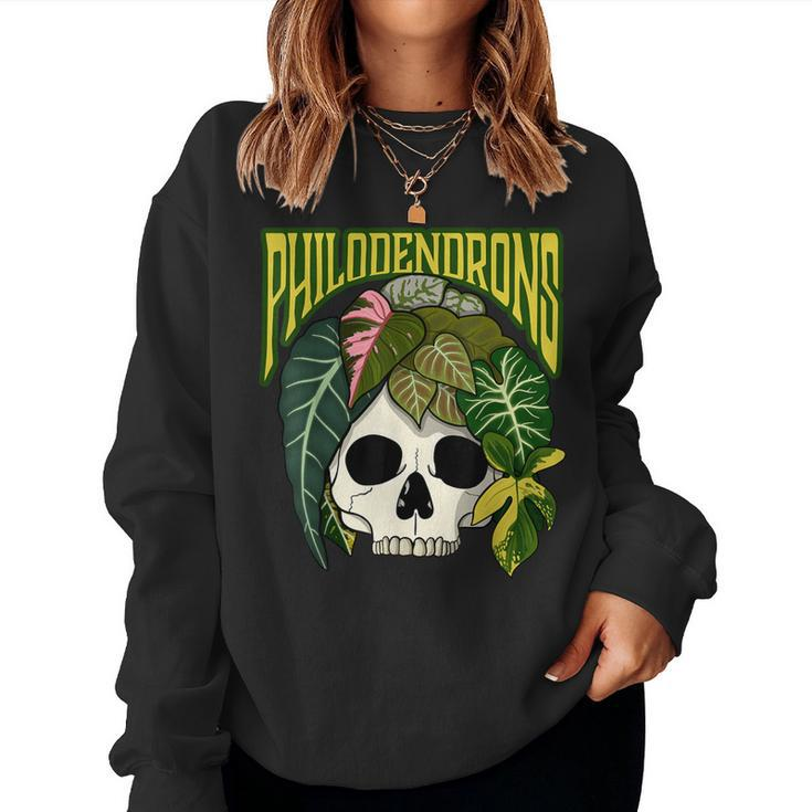 Philodendron House Plant Lover Skull Aroids Head Planter Women Sweatshirt