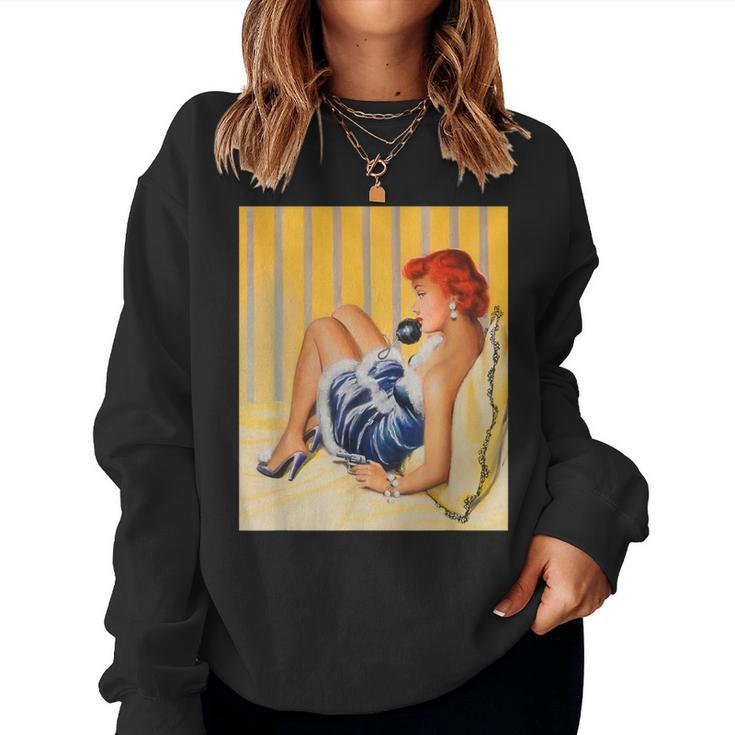 Pin Up Hot Girl Redhead Ginger In Heels-Vintage Pinup Girl Women Sweatshirt