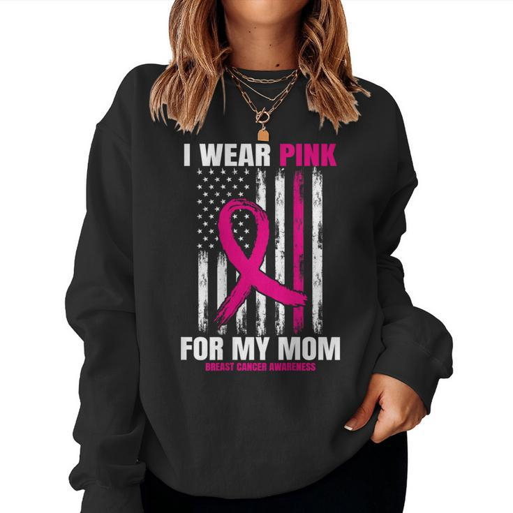Pink Mom Breast Cancer Awareness American Flag Back Print Women Sweatshirt