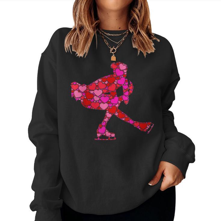 Pink Red Heart Valentines Day Girls Figure Skating Women Sweatshirt