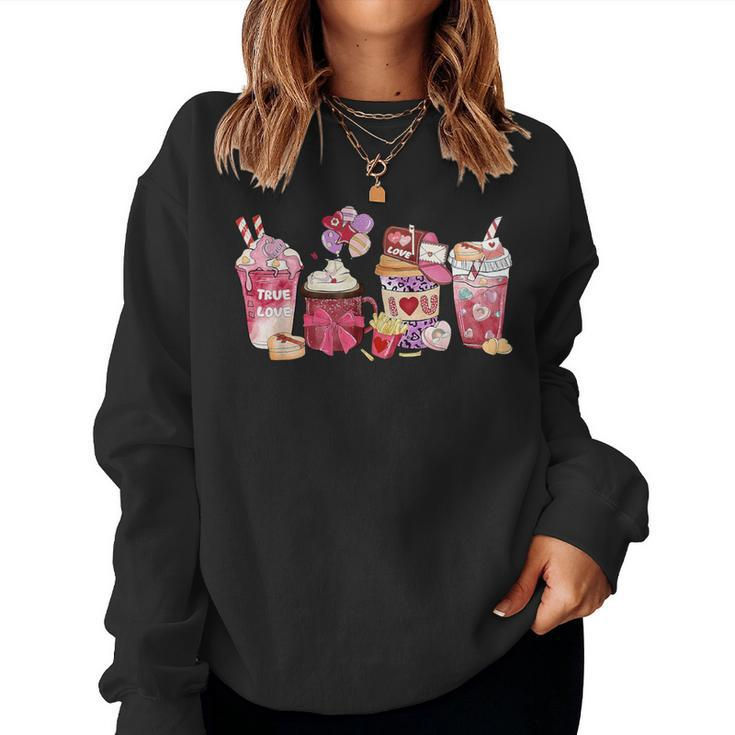 Pink Valentine Latte Iced Coffee Candy Heart Girls Women Sweatshirt