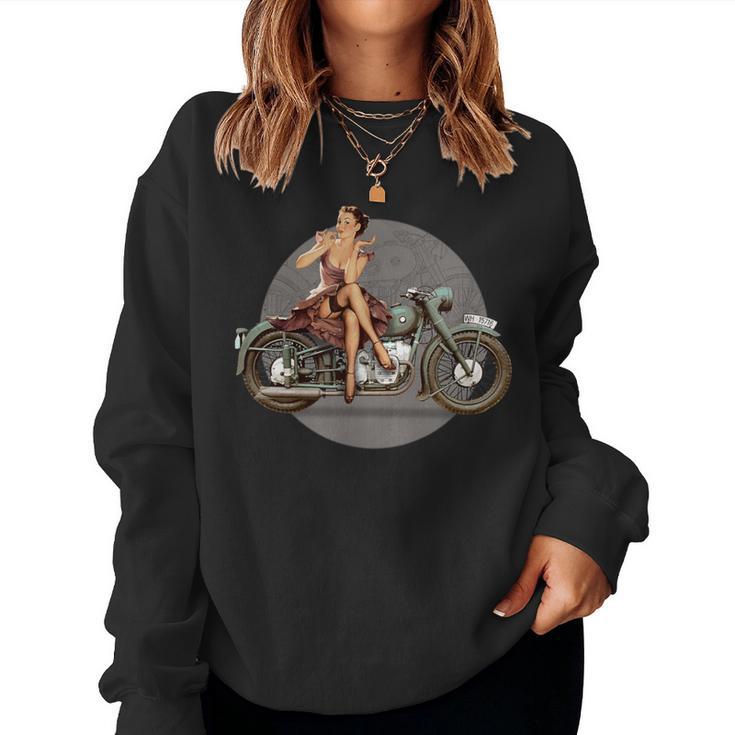 Pinup Girl 1940S Motorcycle Back Poster Ww2 Women Sweatshirt