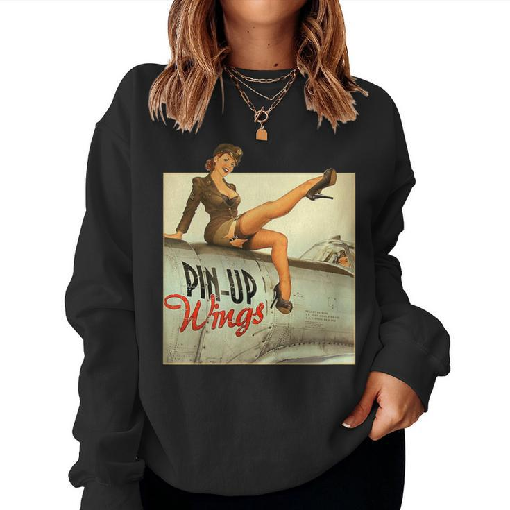 Pinup Girl Wings Vintage Poster Ww2 Women Sweatshirt