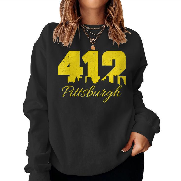 Pittsburgh 412 City Skyline Yellow Pittsburgh Women Sweatshirt