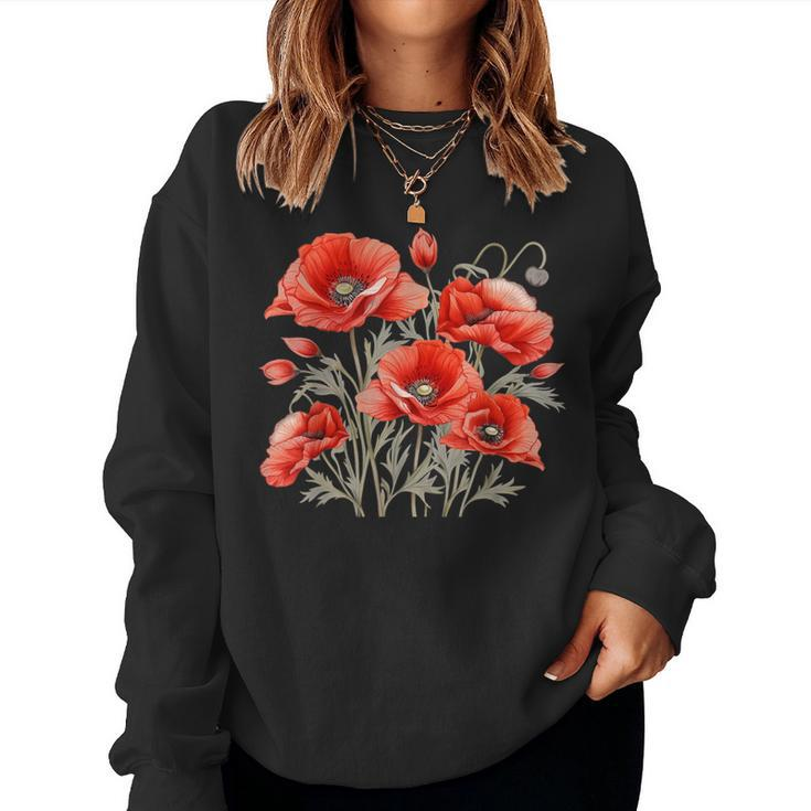 Poppy Flower Botanical Vintage Poppies Floral Women Sweatshirt
