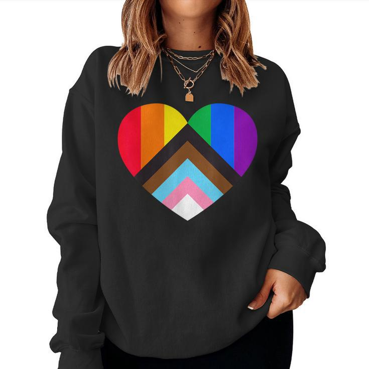 Progress Pride Rainbow Heart Lgbtq Gay Lesbian Trans Women Sweatshirt