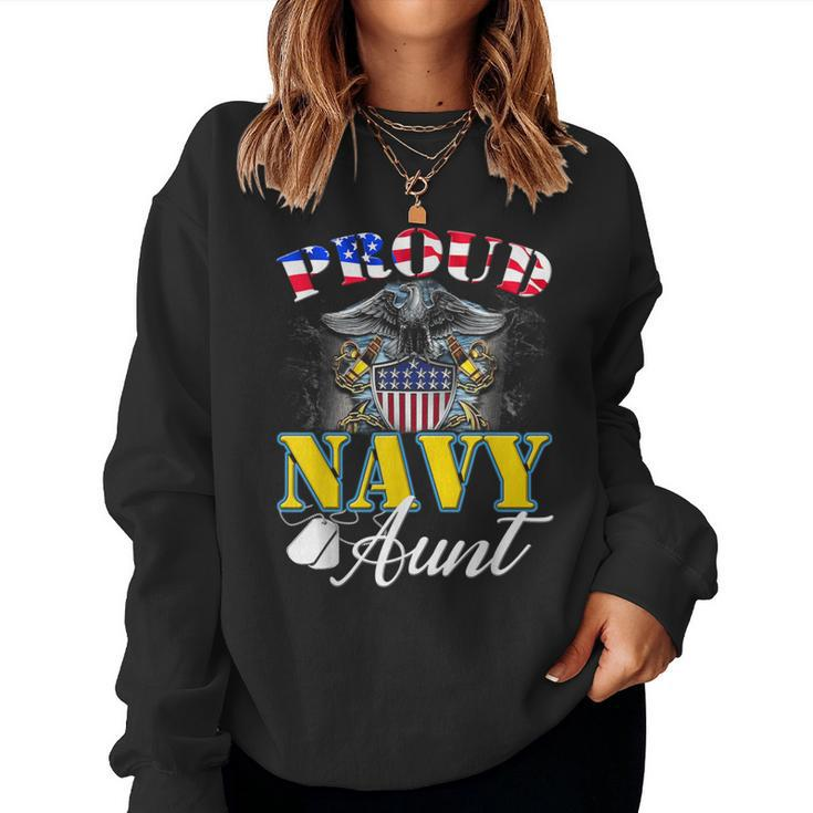 Proud Navy Aunt With American Flag Veteran Women Sweatshirt