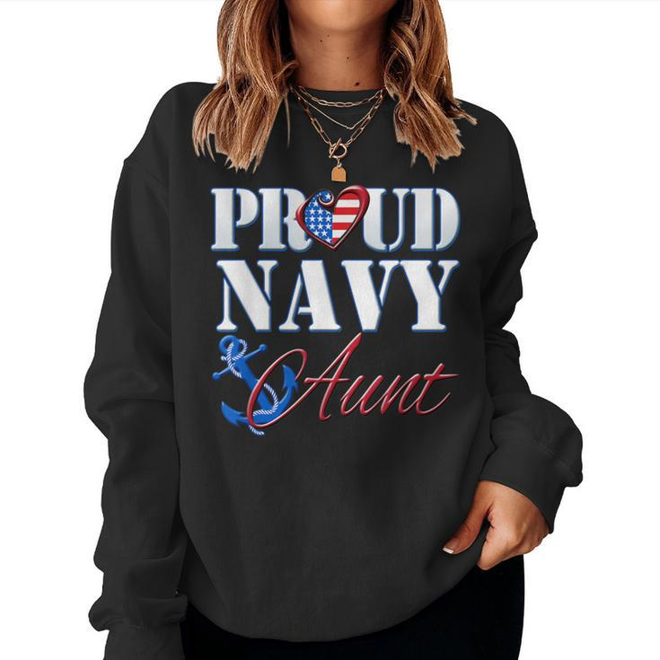 Proud Navy Aunt Usa Heart American Flag Women Women Sweatshirt