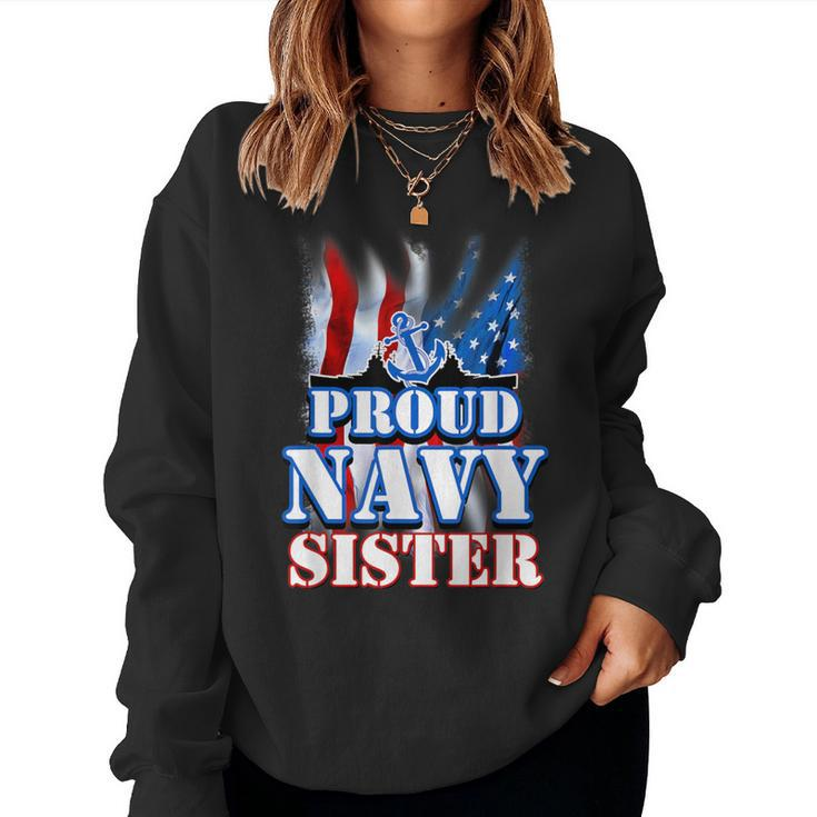 Proud Navy Sister Patriotic Usa Flag Women Women Sweatshirt