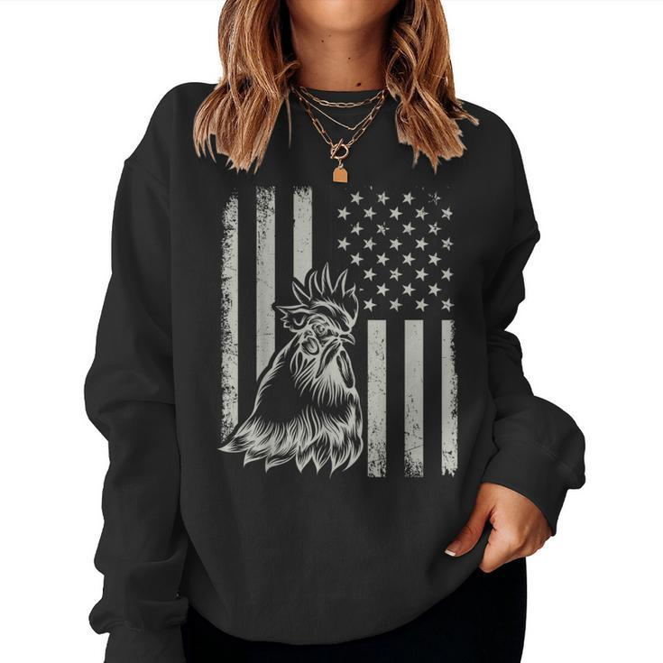 Proud Patriotic Chicken Rooster Farmer Lover American Flag Women Sweatshirt