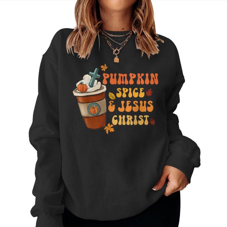 Pumpkin Spice Latte Jesus Christ Thanksgiving Fall Groovy Women Sweatshirt