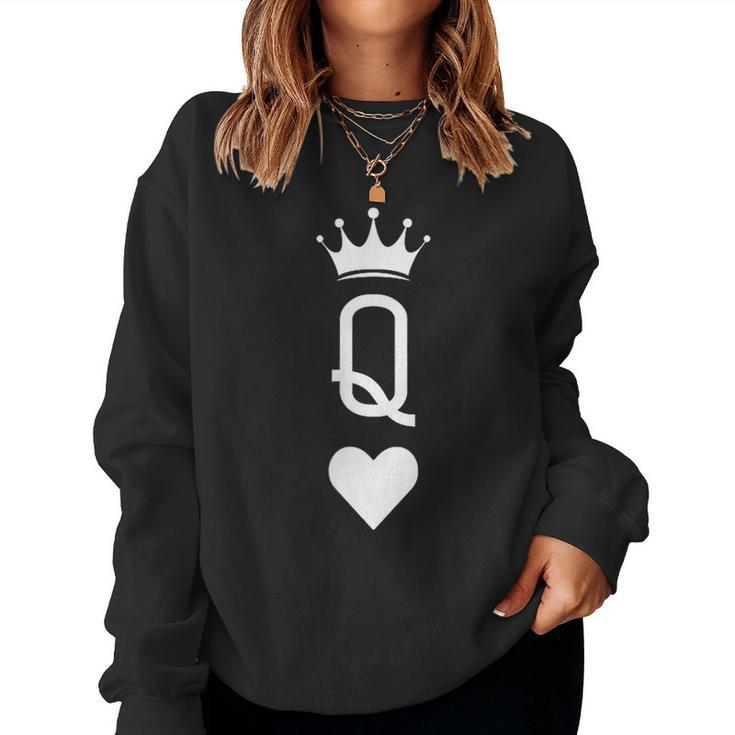 Queen Of Hearts Playing Card Vintage Crown Women Sweatshirt