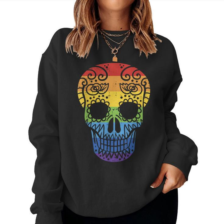 Rainbow Sugar Skull Day Of The Dead Lgbt Gay Pride Women Sweatshirt