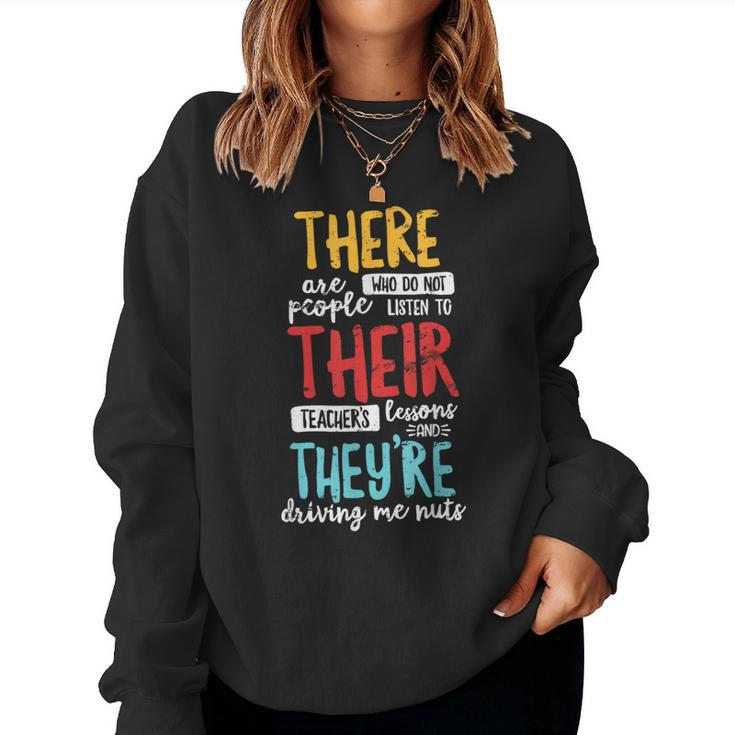 There Their They're T English Grammar Teacher Distress Women Sweatshirt