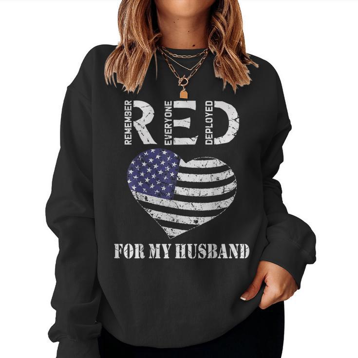 Red Friday For My Deployed Husband Military Wife Heart Flag Women Sweatshirt