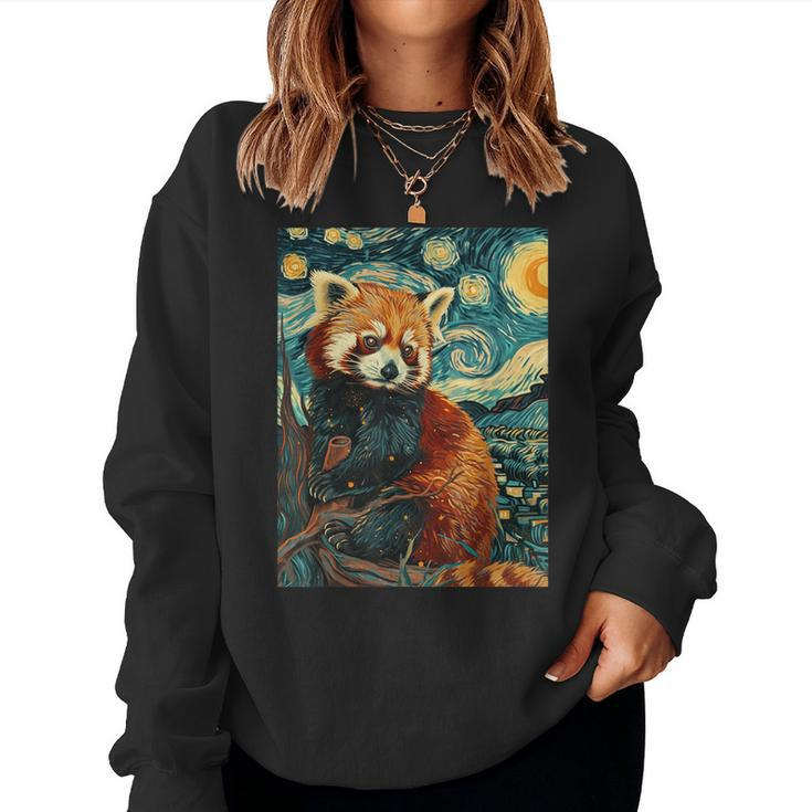 Red Panda Starry Night Van Gogh Style Graphic Women Sweatshirt