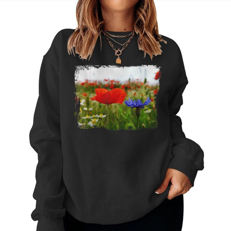 Red Poppy Flower Blooming Summer Field Meadow Fresh Air Women Sweatshirt