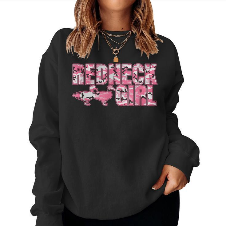 Redneck Girl Pink Camouflage With Two Ducks Women Sweatshirt