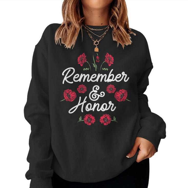 Remember And Honor Usa Memorial Day Red Poppy Flower Women Sweatshirt