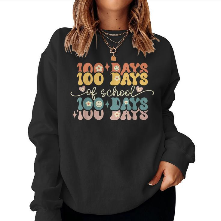 Retro 100 Days Of School Groovy Teacher 100Th Day Of School Women Sweatshirt