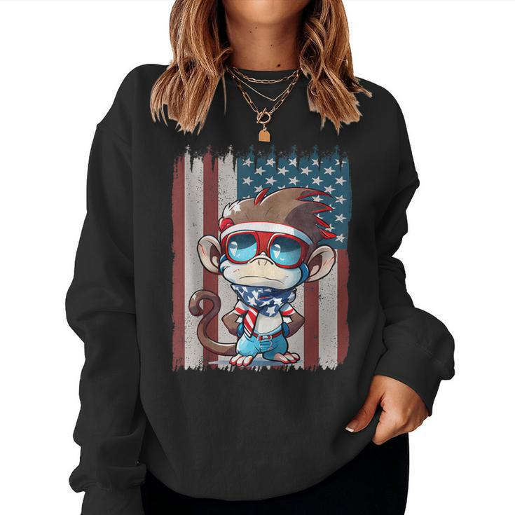 Retro American Flag Monkey Dad Mom 4Th Of July Women Sweatshirt