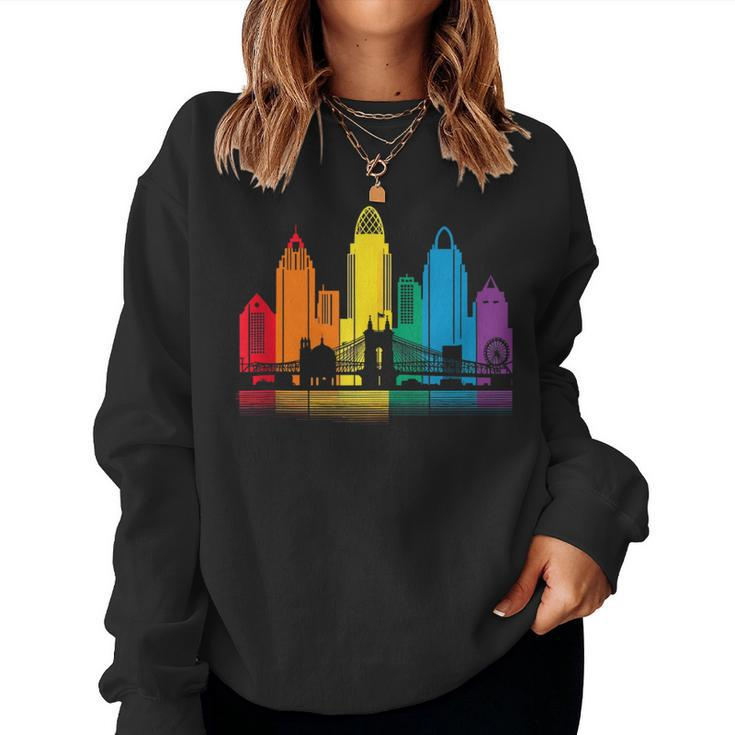 Retro Cincinnati Skyline Rainbow Lgbt Lesbian Gay Pride Women Sweatshirt