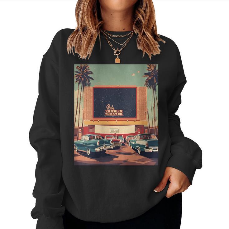 Retro Drive-In Theater Vintage Movies Graphic Women Sweatshirt