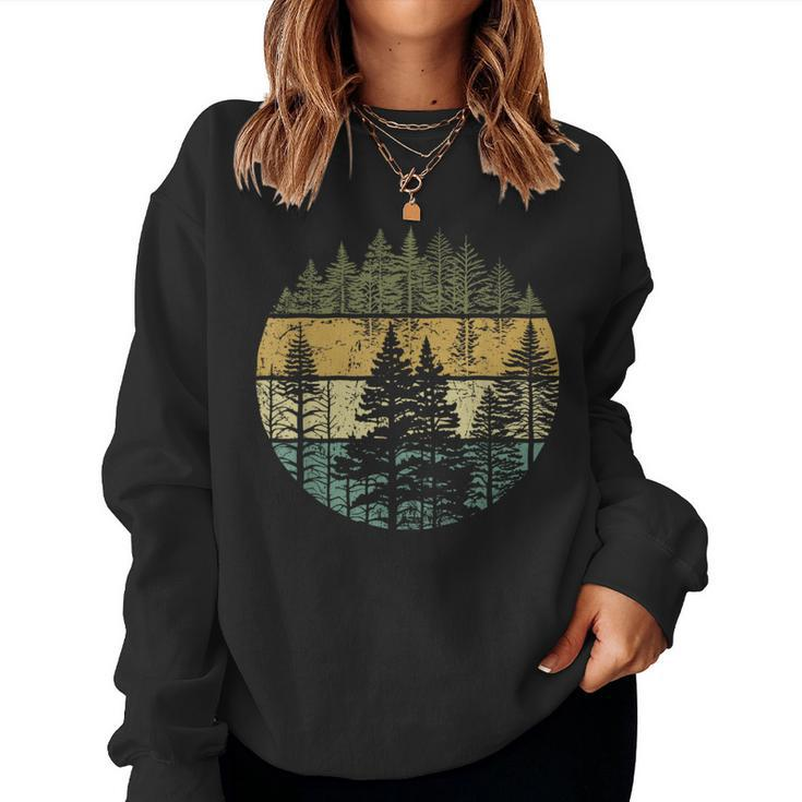 Retro Forest Trees Outdoors Nature Vintage Graphic Women Sweatshirt
