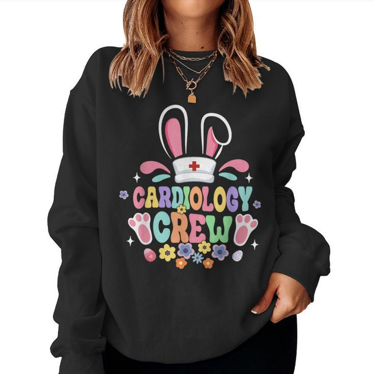 Retro Groovy Cardiology Crew Cardiac Nurse Bunny Ear Easter Women Sweatshirt