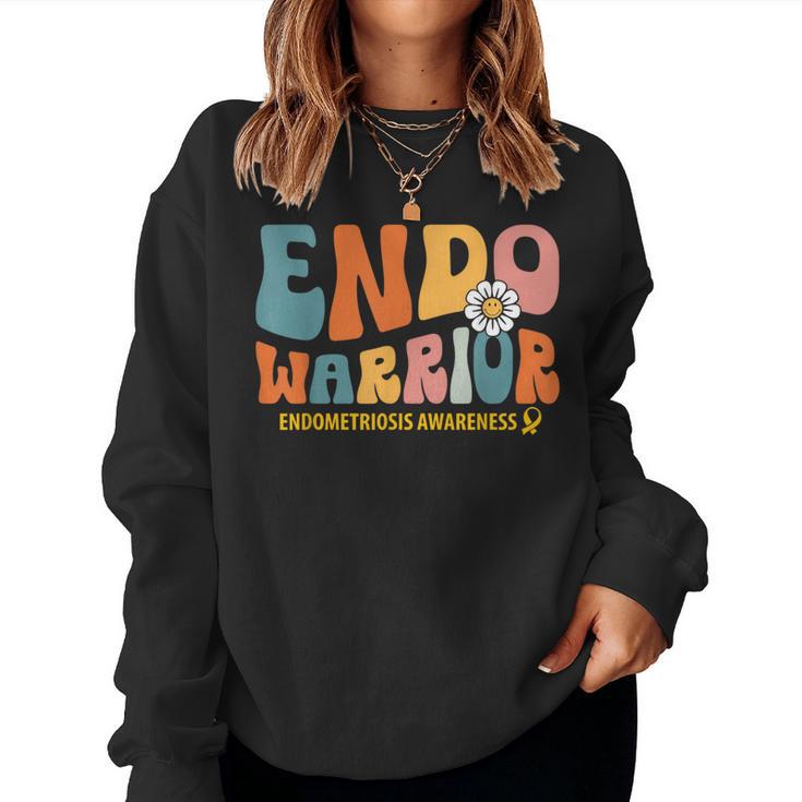 Retro Groovy Endometriosis Endo Warrior Yellow Ribbon Womens Women Sweatshirt