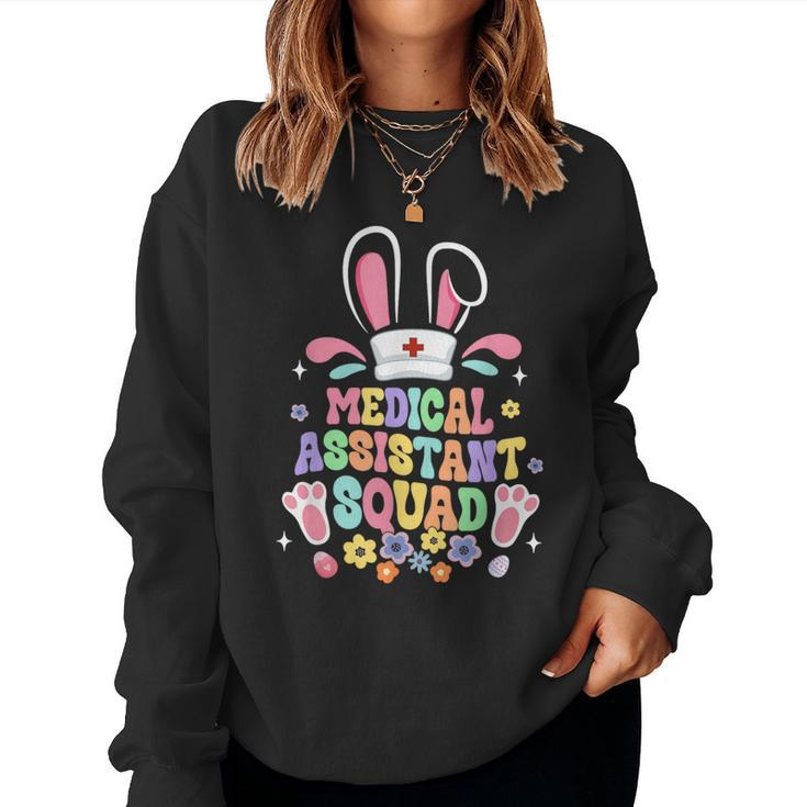 Retro Groovy Medical Assistant Squad Bunny Ear Flower Easter Women Sweatshirt