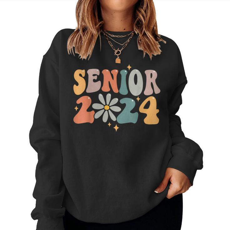 Retro Groovy Senior 24 Class Of 2024 Graduation Smile Grad Women Sweatshirt
