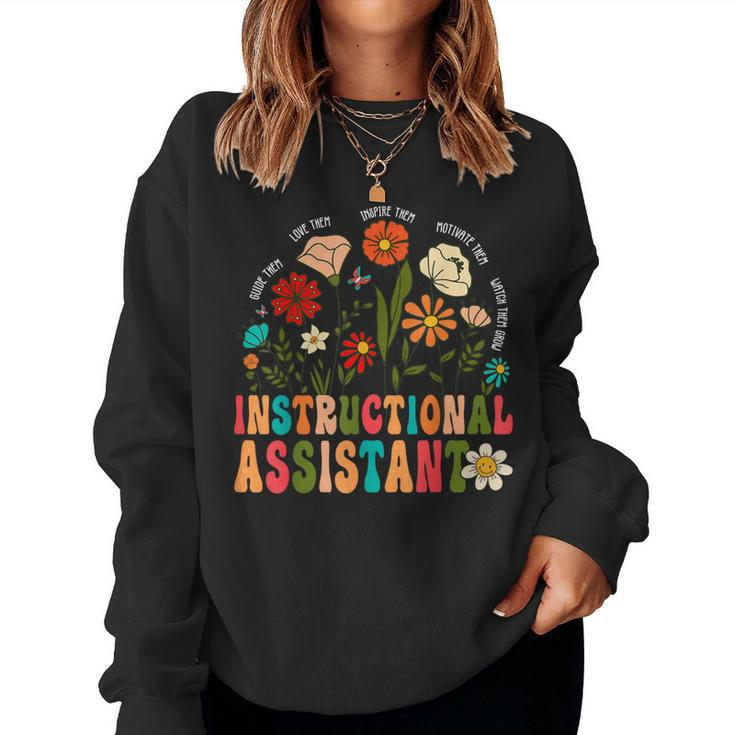 Retro Instructional Assistant Wildflowers Teacher Aide Women Sweatshirt