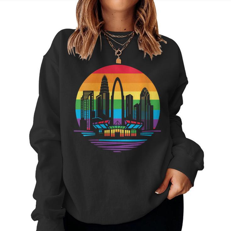 Retro Lgbt Rainbow Charlotte Skyline Lesbian Gay Pride Women Sweatshirt