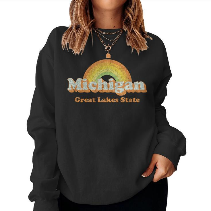 Retro Michigan T Vintage 70S Rainbow Women Sweatshirt