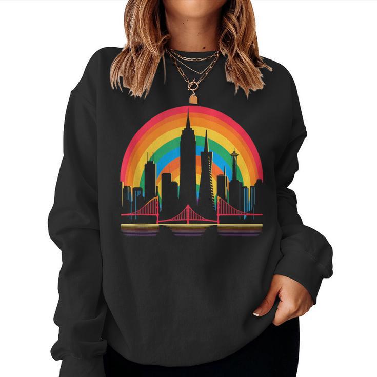 Retro San Francisco Skyline Rainbow Lgbt Lesbian Gay Pride Women Sweatshirt