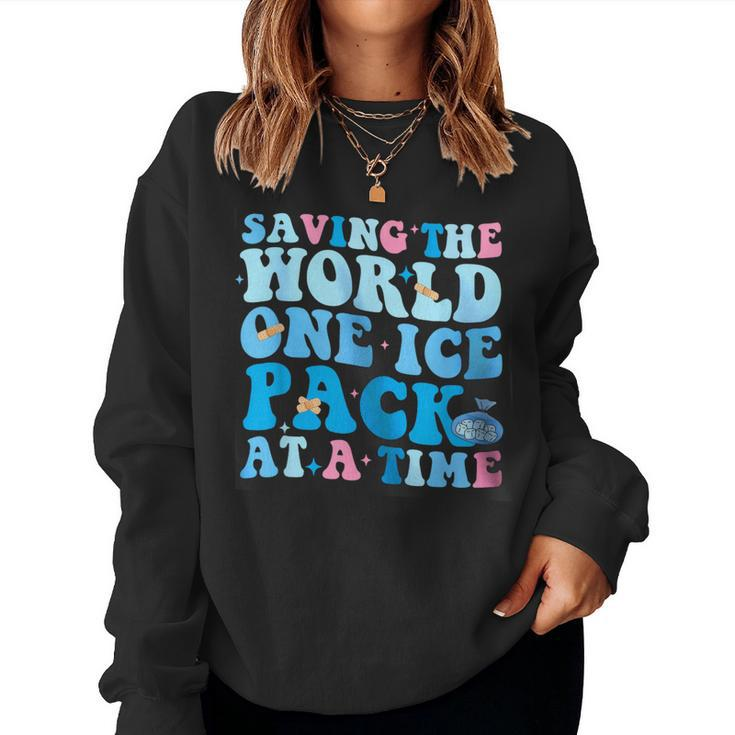 Retro Saving The World One Ice Pack At A Time School Nurse Women Sweatshirt