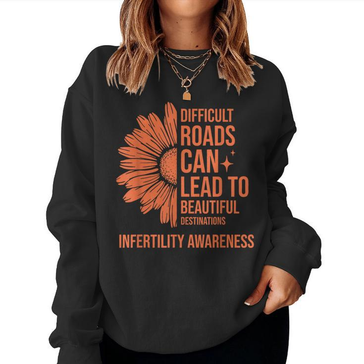 Retro Sunflower Infertility Awareness Week Orange Ribbon Women Sweatshirt