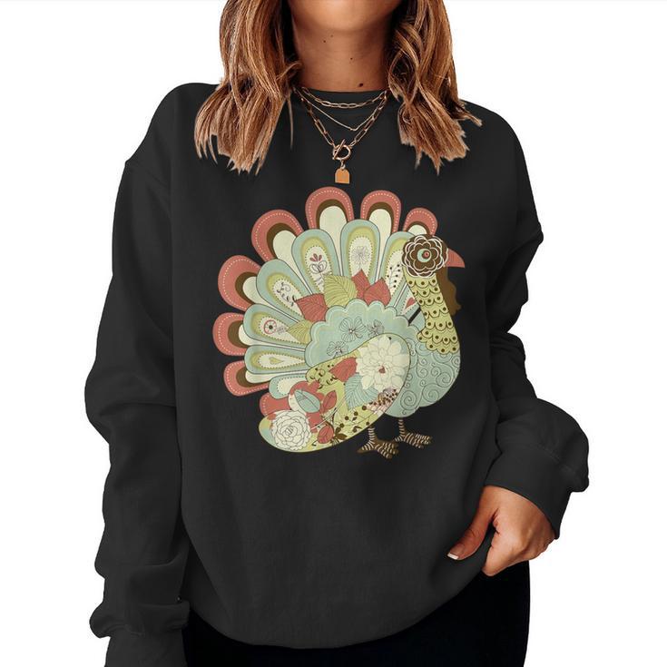 Retro Thanksgiving Turkey Vintage Floral Women Sweatshirt