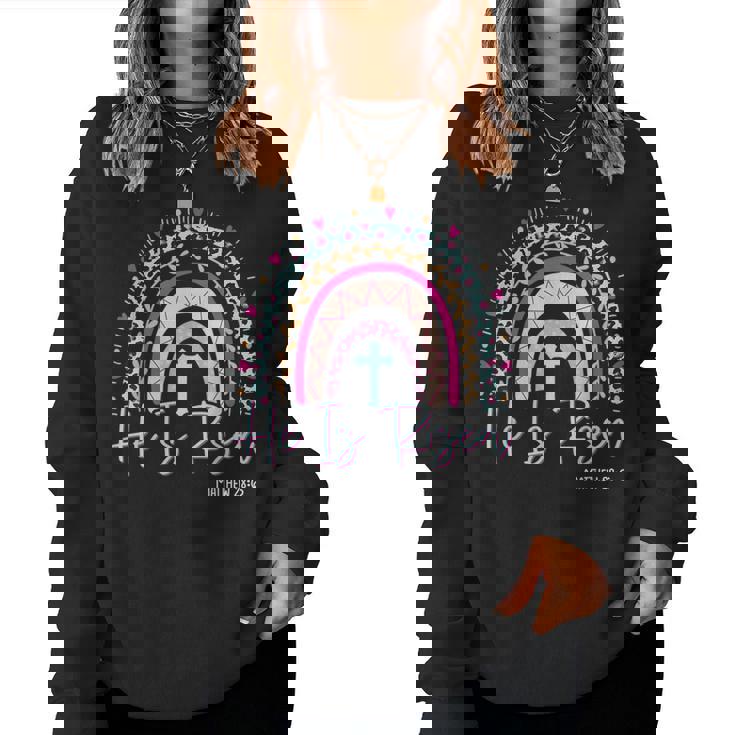 He Is Risen Rainbow Leopard Happy Easter Day Christian Jesus Women Sweatshirt