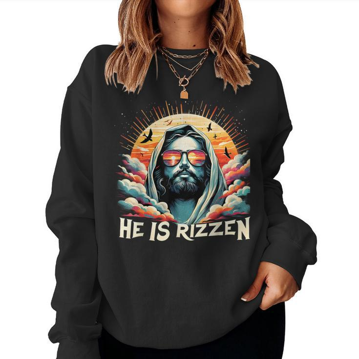 He Is Rizzen Christian Is Rizzen Retro Believe In Jesus Women Sweatshirt