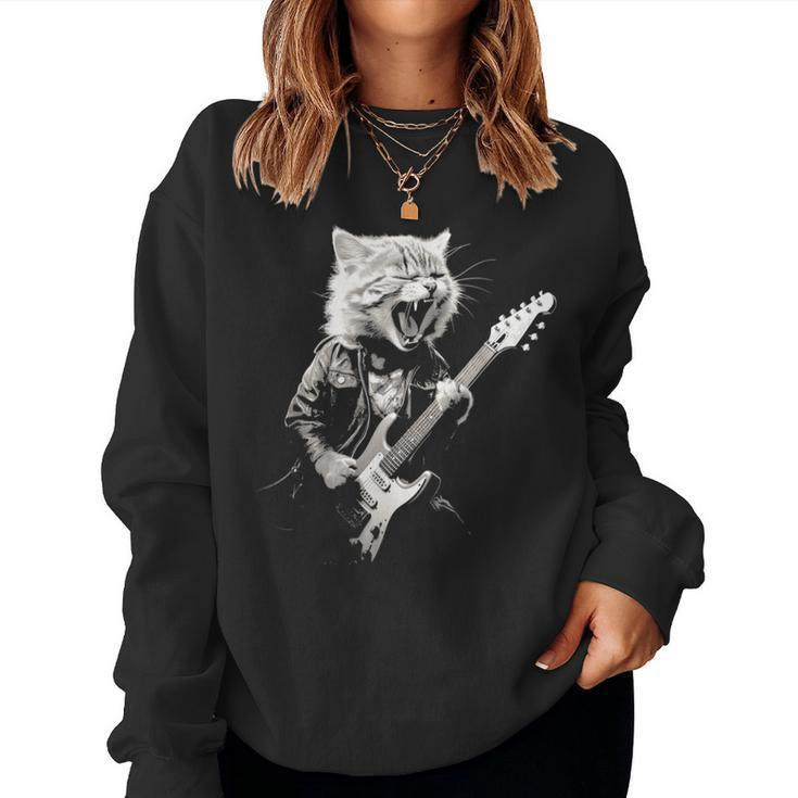 Rock Cat Playing Guitar Guitar Cat Womens Women Sweatshirt