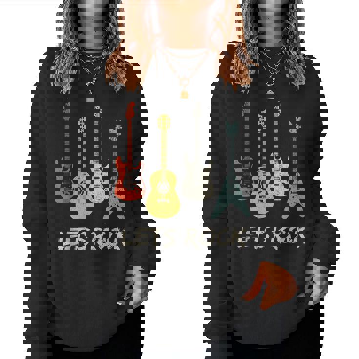 Lets Rock Rock N Roll Guitar Retro Sin Mangas Sudadera Mujer