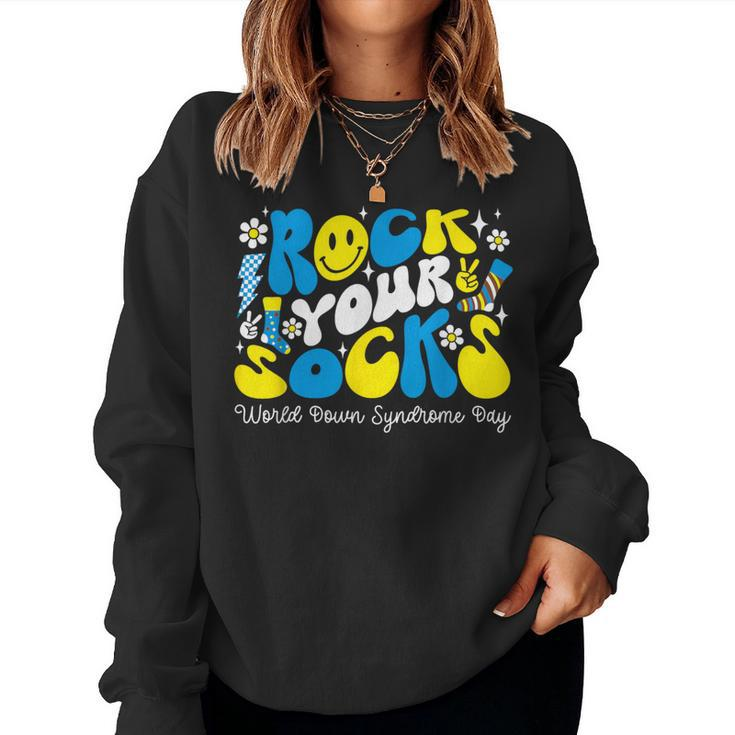 Rock Your Socks Down Syndrome Awareness Day Groovy Wdsd Women Sweatshirt