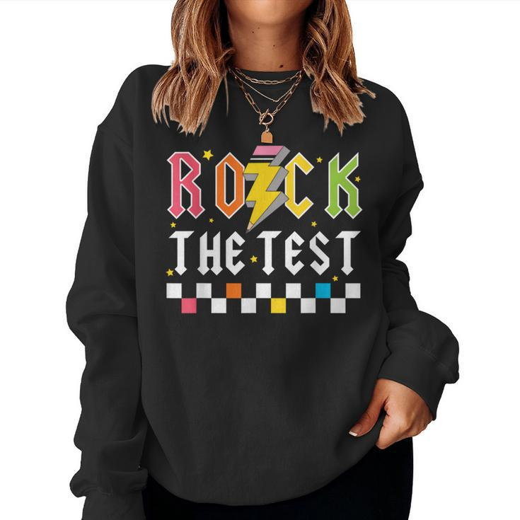 Rock The Test Testing Day Retro Teacher Student Women Sweatshirt