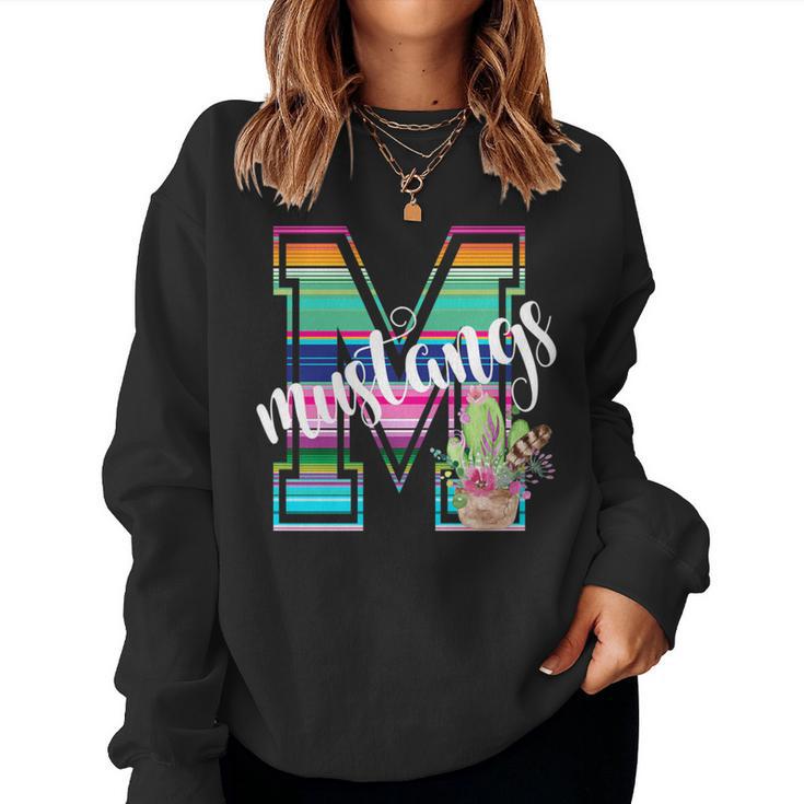 Serape Team Spirit Mustang Cactus Accent Southwest Women Sweatshirt