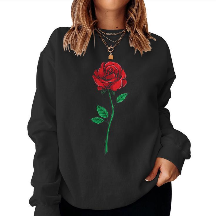 Single Red Rose Pocket Flower Romantic Love Pocket Women Sweatshirt