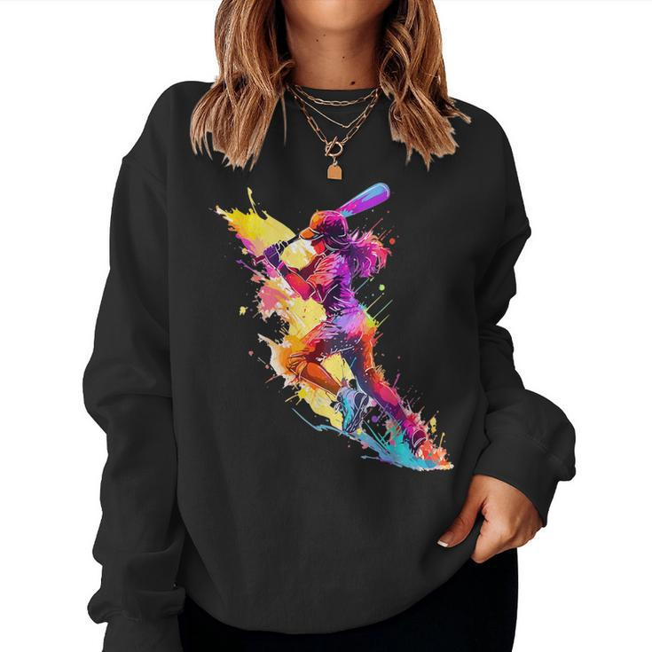 Softball Girl Paint Splash Baseball Woman Women Sweatshirt